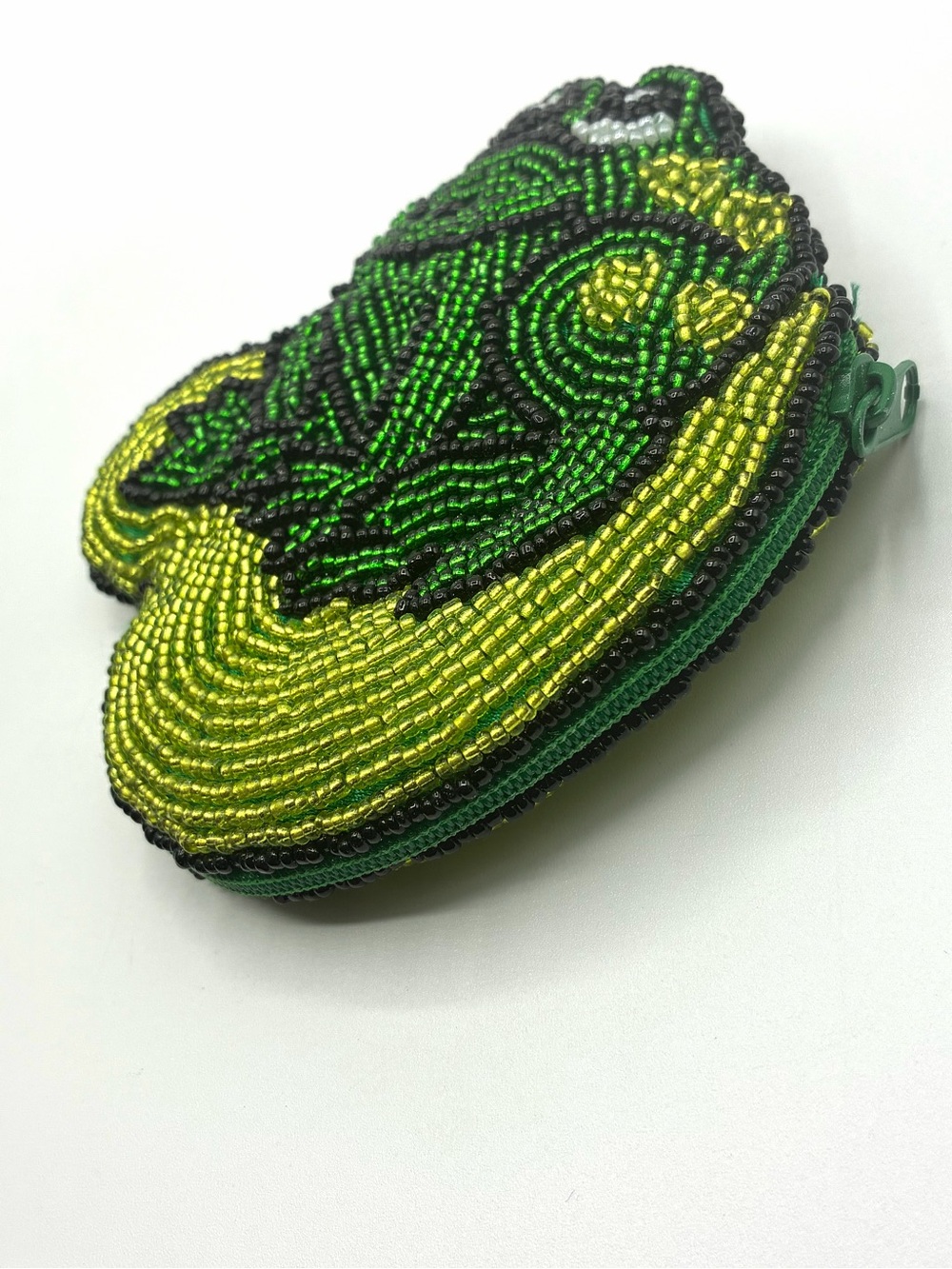 Beaded Frog Coin Purse Zipper Pouch Green Yellow Novelty - Picture 5 of 8